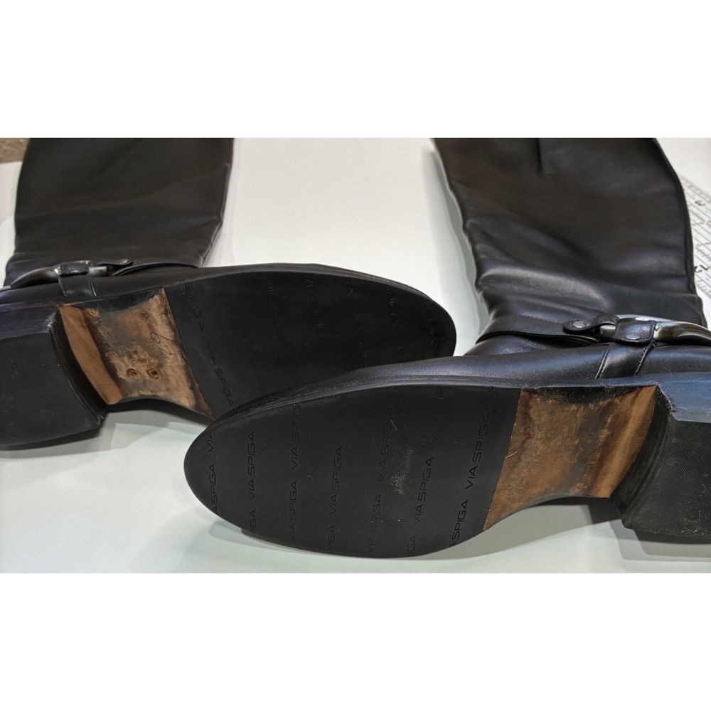Via Spiga Black Leather Boot Silver Harness Buckle Knee High with Zipper Size 8 - Picture 7 of 16